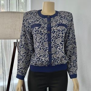 Andrea Gayle Vintage 80s Ladies Size 10 Petite Blouse Preppy Long Sleeve Blue
